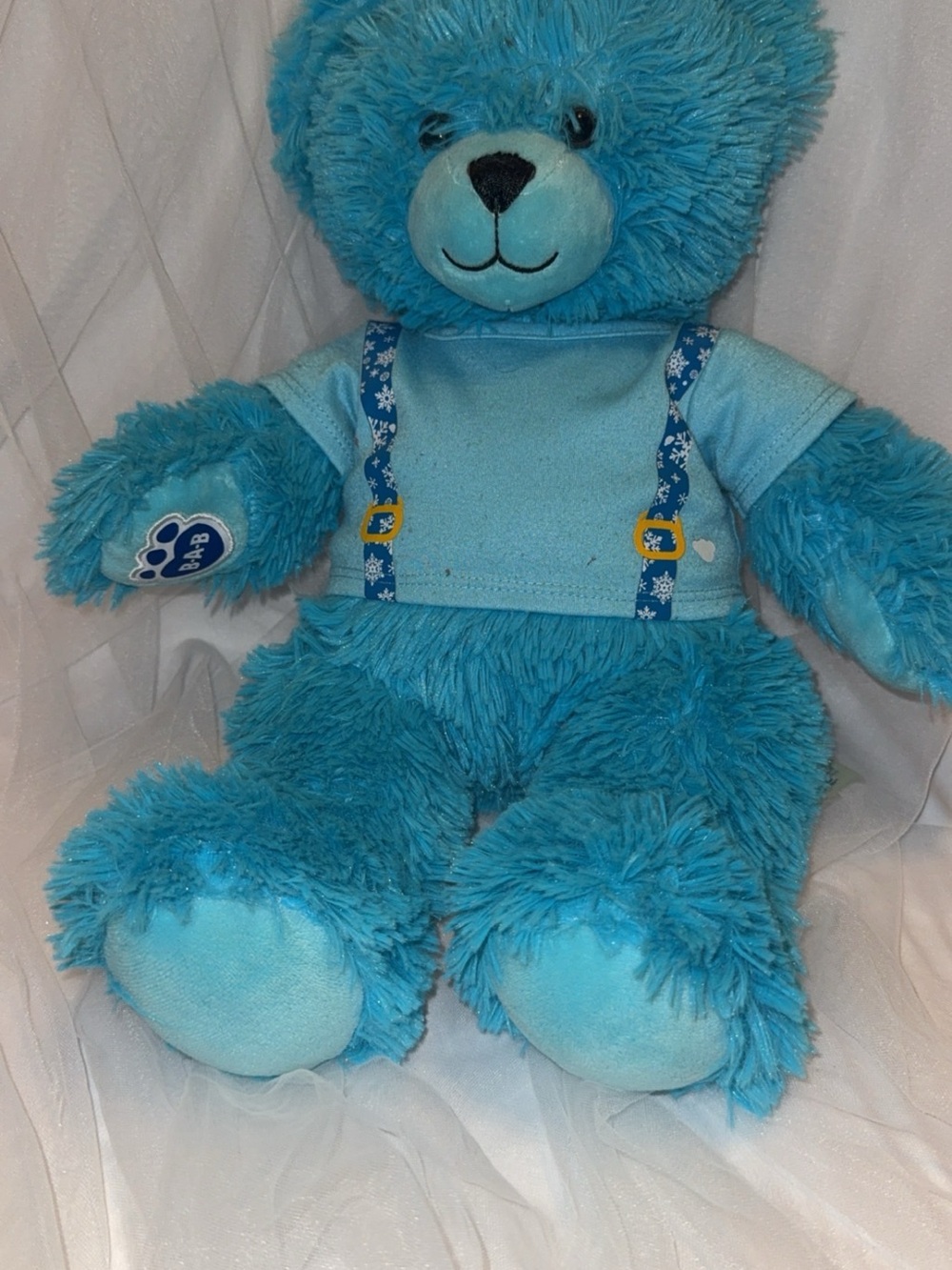 Build-A-Bear Blue Plush Teddy with Snowflake Suspenders tshirt